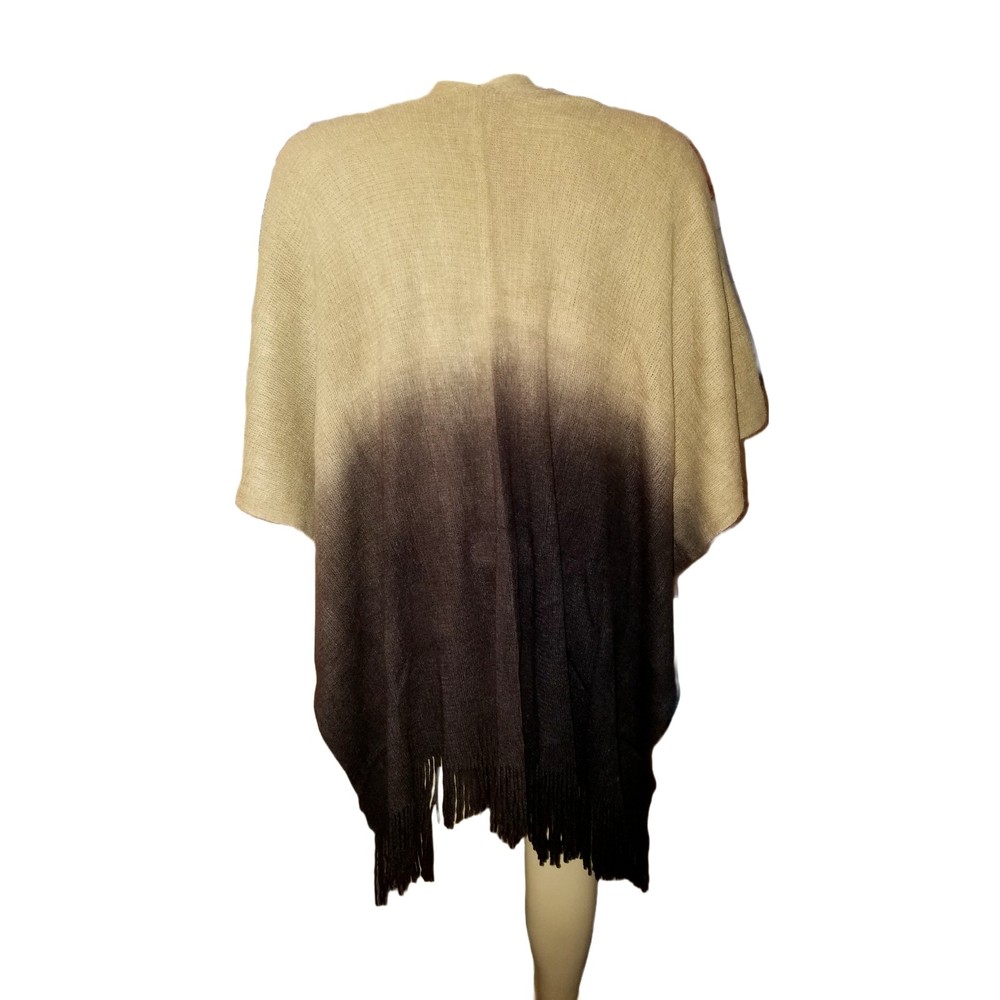 Just Jamie Beige Brown Ombre Shawl Poncho Wrap Scarf One Size  EUC - Picture 3 of 4